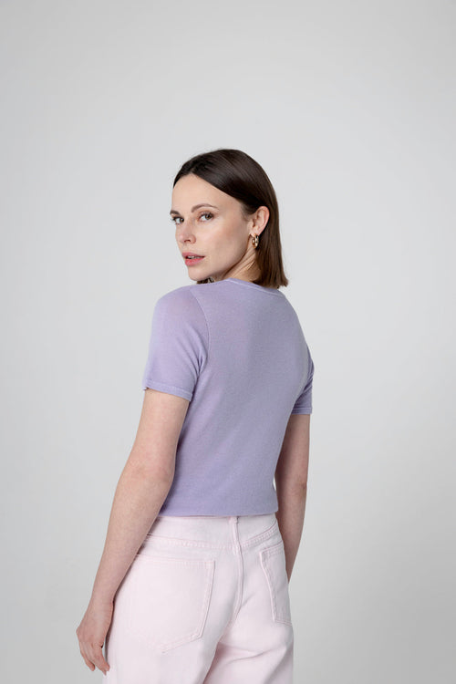 Light Purple Round Neck Short Sleeve Cashmere T-Shirt - MAJESTIC FILATURES