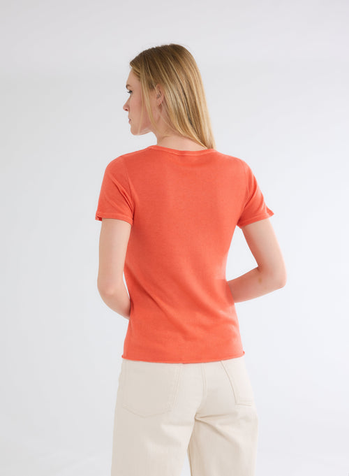 T-shirt Orange Col Rond Manches Courtes - MAJESTIC FILATURES