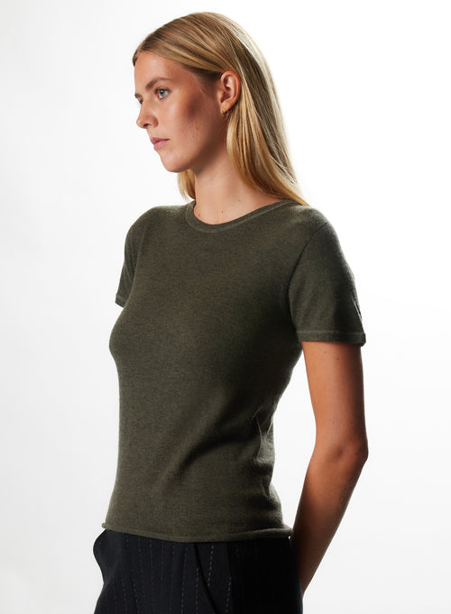 "Cashmere Short Sleeve Round Neck T-Shirt" - MAJESTIC FILATURES