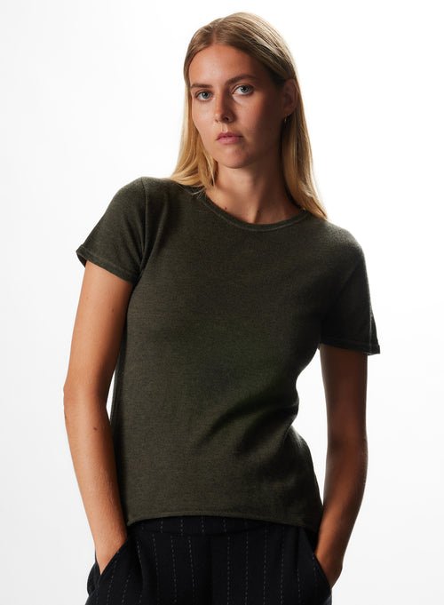 "Cashmere Short Sleeve Round Neck T-Shirt" - MAJESTIC FILATURES