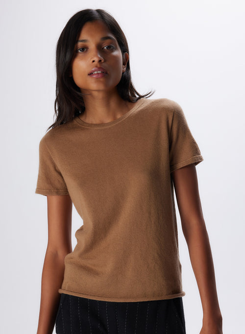 "Cashmere Short Sleeve Round Neck T-Shirt" - MAJESTIC FILATURES