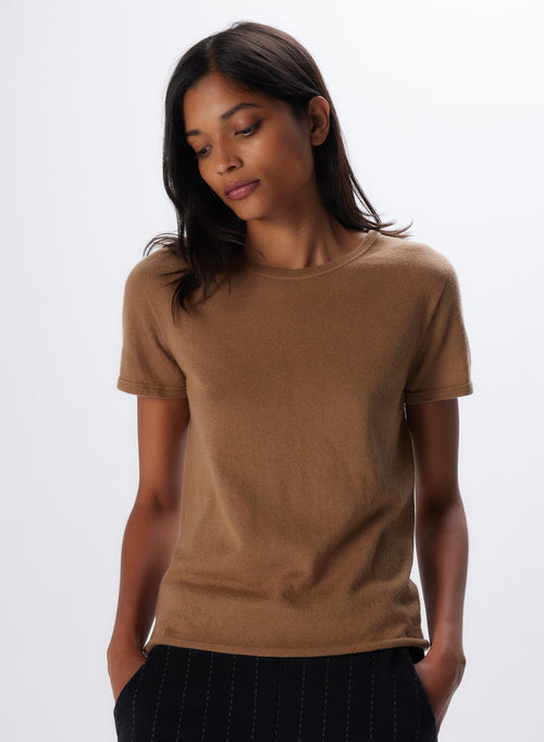 "Cashmere Short Sleeve Round Neck T-Shirt" - MAJESTIC FILATURES