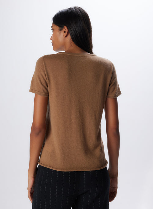 "Cashmere Short Sleeve Round Neck T-Shirt" - MAJESTIC FILATURES