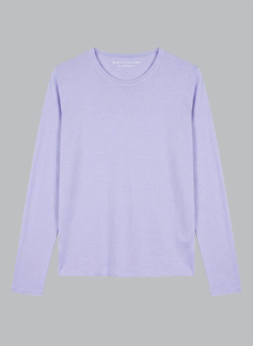 Light Purple Round-Neck Long-Sleeve Cashmere T-shirt - MAJESTIC FILATURES