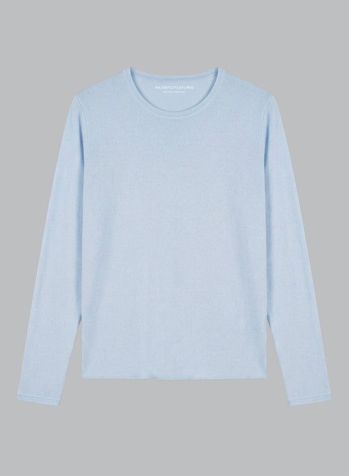 Light Blue Round-Neck Long-Sleeve Cashmere T-shirt - MAJESTIC FILATURES