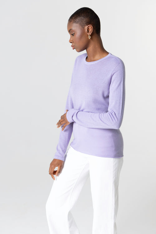 Light Purple Round-Neck Long-Sleeve Cashmere T-shirt - MAJESTIC FILATURES