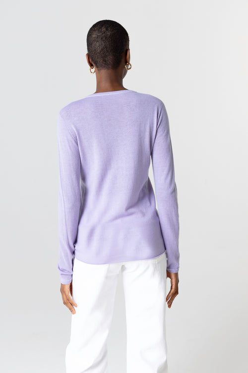 Light Purple Round-Neck Long-Sleeve Cashmere T-shirt - MAJESTIC FILATURES