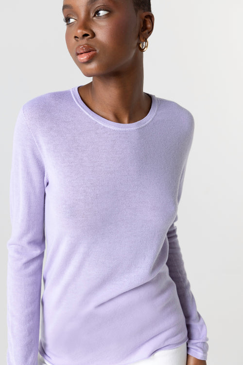 Light Purple Round-Neck Long-Sleeve Cashmere T-shirt - MAJESTIC FILATURES