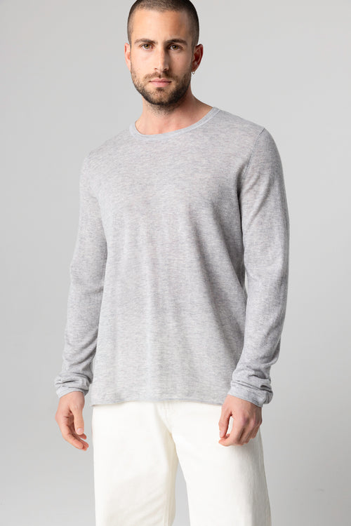 Langärmliges Rundhals-T-Shirt aus Kaschmir in Grau - MAJESTIC FILATURES