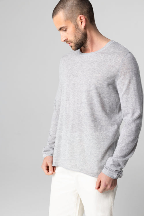 Langärmliges Rundhals-T-Shirt aus Kaschmir in Grau - MAJESTIC FILATURES