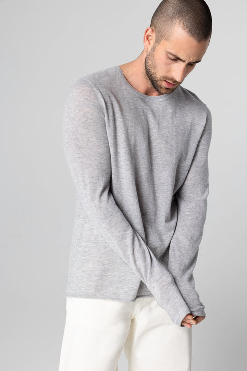 Langärmliges Rundhals-T-Shirt aus Kaschmir in Grau - MAJESTIC FILATURES
