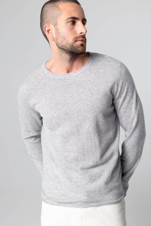 Langärmliges Rundhals-T-Shirt aus Kaschmir in Grau - MAJESTIC FILATURES
