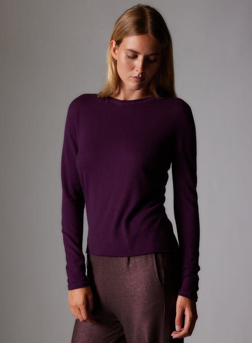 Purple Cashmere Short Sleeve Roundneck TShirt WOMEN|Majestic Filatures - MAJESTIC FILATURES