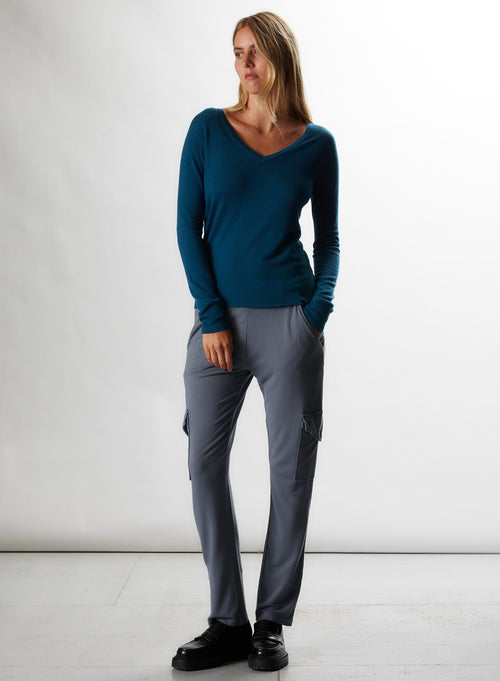 Purple Cashmere V-Neck Long Sleeve T-Shirt WOMEN|Majestic Filatures - MAJESTIC FILATURES