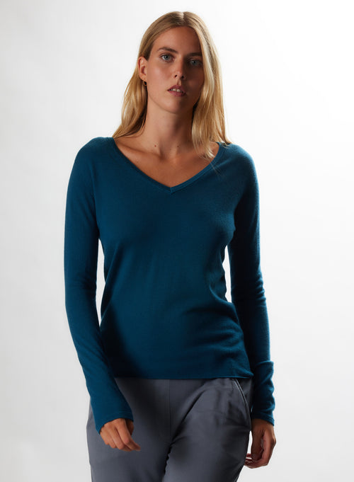 Purple Cashmere V-Neck Long Sleeve T-Shirt WOMEN|Majestic Filatures - MAJESTIC FILATURES