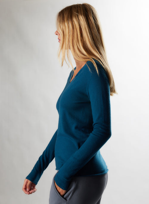 Purple Cashmere V-Neck Long Sleeve T-Shirt WOMEN|Majestic Filatures - MAJESTIC FILATURES