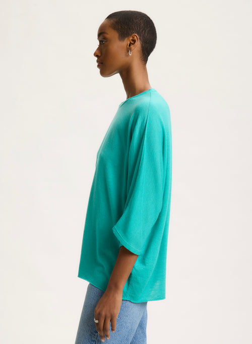 Camiseta verde de cuello redondo con coderas - MAJESTIC FILATURES