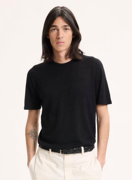 Black T-shirt with Short Sleeve Collar in 100% Cashmere - MAJESTIC FILATURES