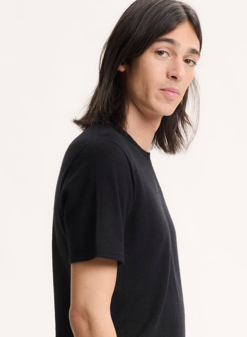 Black T-shirt with Short Sleeve Collar in 100% Cashmere - MAJESTIC FILATURES