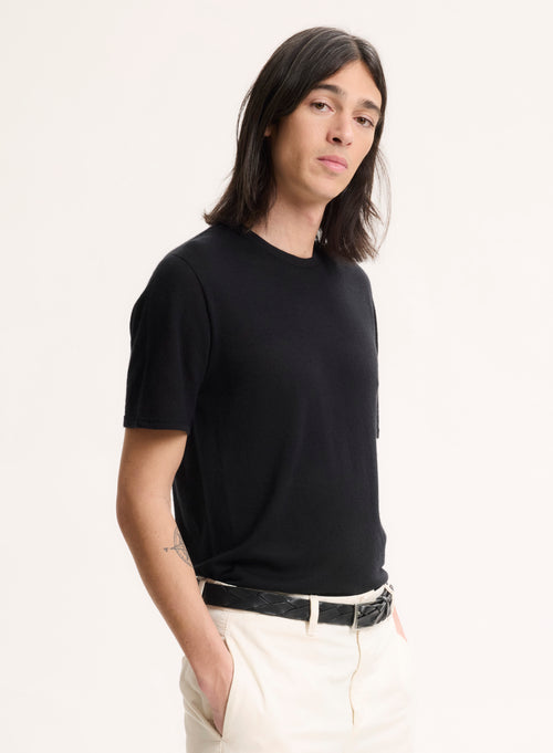 Black T-shirt with Short Sleeve Collar in 100% Cashmere - MAJESTIC FILATURES