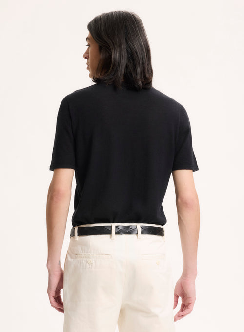 Black T-shirt with Short Sleeve Collar in 100% Cashmere - MAJESTIC FILATURES