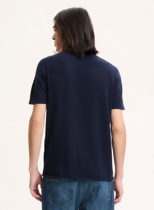 Navy Short Sleeve Round Neck T-Shirt in 100% Cashmere - MAJESTIC FILATURES