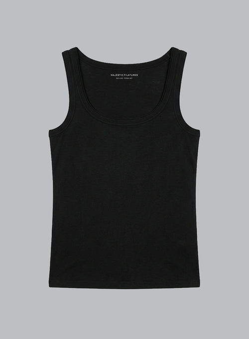  Black Tank Top U Neck Sleeveless in Lyocel, Tencel / Organic Cotton  - MAJESTIC FILATURES