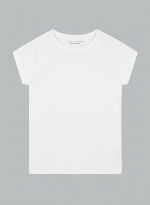 T-Shirt mit Rundhalsausschnitt und kurzen Ärmeln aus Lyocell/Tencel/Bio-Baumwolle in Weiß - MAJESTIC FILATURES