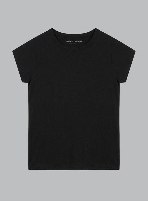 Black Round Neck Short Sleeves T-shirt in Lyocel / Tencel / Organic Cotton - MAJESTIC FILATURES
