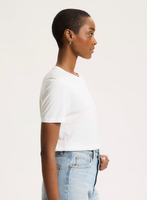 Milk Short Sleeve Crew Neck T-shirt in Lyocell, Tencel and Cotton - MAJESTIC FILATURES