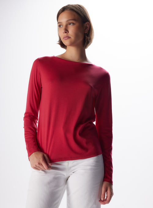 T-shirt Rose passion Col Bateau Manches Longues en Lyocell / Tencel / Coton - MAJESTIC FILATURES