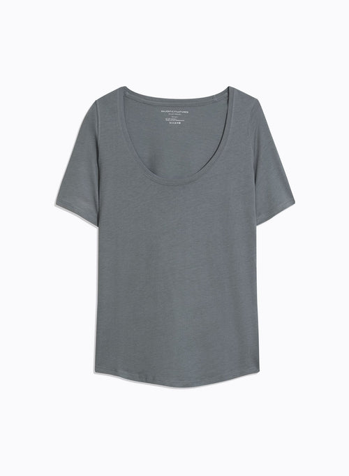 Tee shirt Bleu Manches Courtes Col U en Lyocell, Tencel / Coton organique - MAJESTIC FILATURES