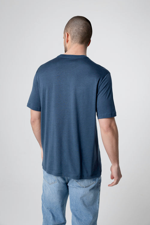 T-shirt bleu foncé Col Rond Manches Courtes en Lyocel, Tencel / Coton organique - MAJESTIC FILATURES
