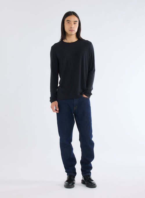 "Lyocell / Organic Cotton Long Sleeve Round Neck T-Shirt" - MAJESTIC FILATURES