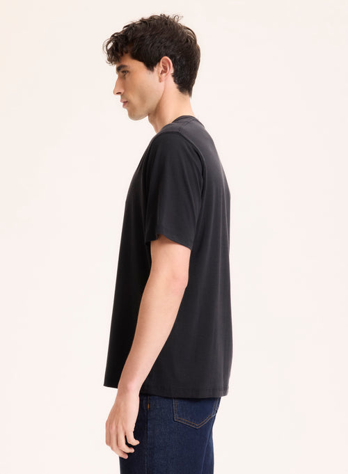 Black Lyocell / Organic Cotton Short Sleeve Crew Neck T-Shirt - MAJESTIC FILATURES