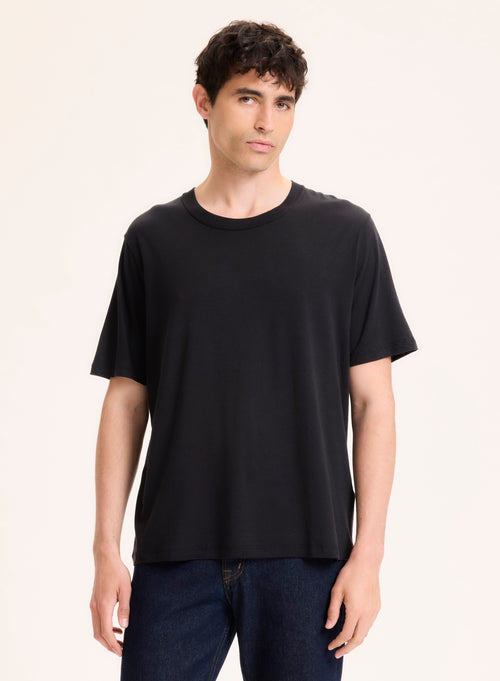 Black Lyocell / Organic Cotton Short Sleeve Crew Neck T-Shirt - MAJESTIC FILATURES