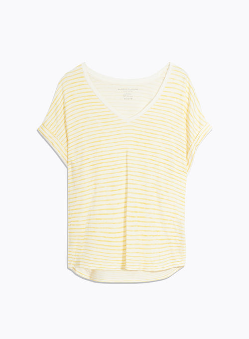 Tee shirt Jaune Manches Courtes Col V en Viscose / Lin / Elasthanne - MAJESTIC FILATURES