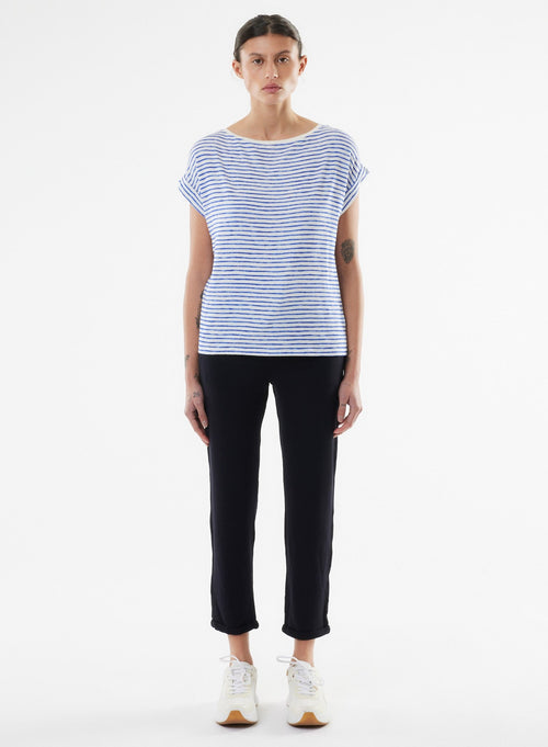 Tee shirt Bleu Manches Courtes Col Bateau en Viscose / Lin / Elasthanne - MAJESTIC FILATURES