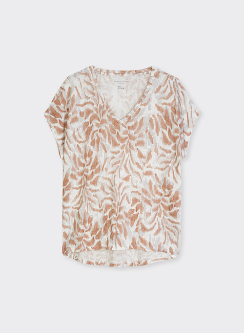 Tee shirt Rose thé Col V Manches Courtes en Lin / Elasthanne - MAJESTIC FILATURES