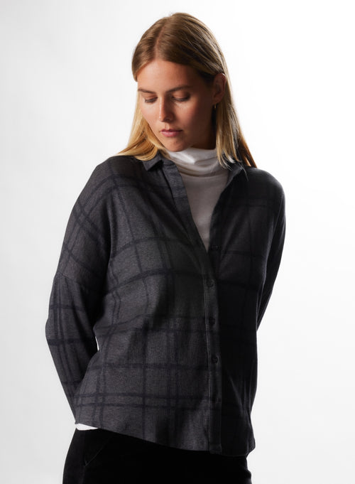 Long Sleeve Navy Shirt in Viscose / Elastane - MAJESTIC FILATURES