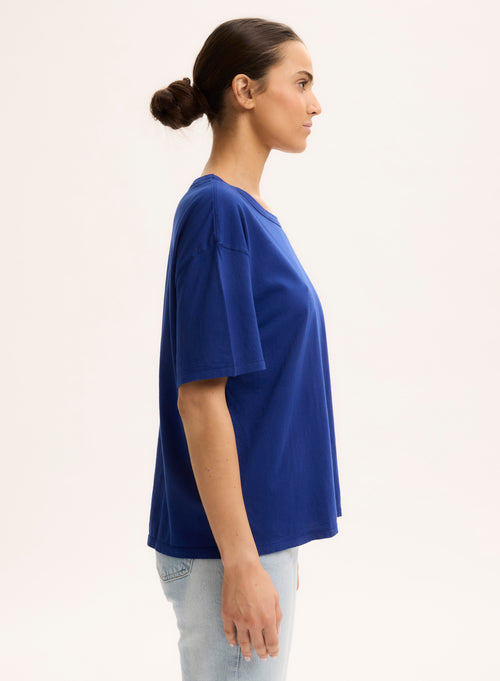 Tee shirt Bleu Col Rond Manches Courtes - MAJESTIC FILATURES