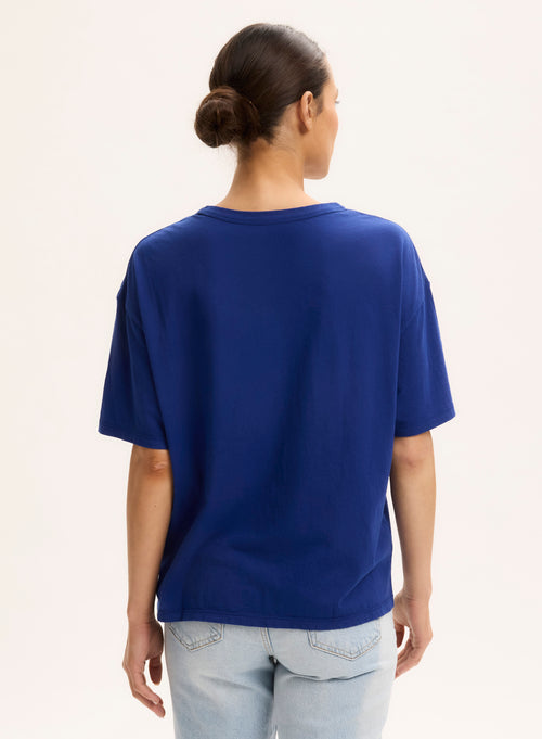 Tee shirt Bleu Col Rond Manches Courtes - MAJESTIC FILATURES