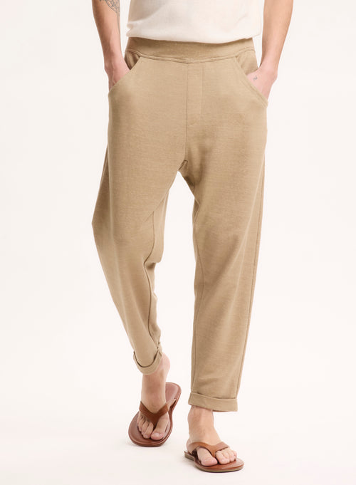 Pantalon Beige en Lin / Coton Organique - MAJESTIC FILATURES