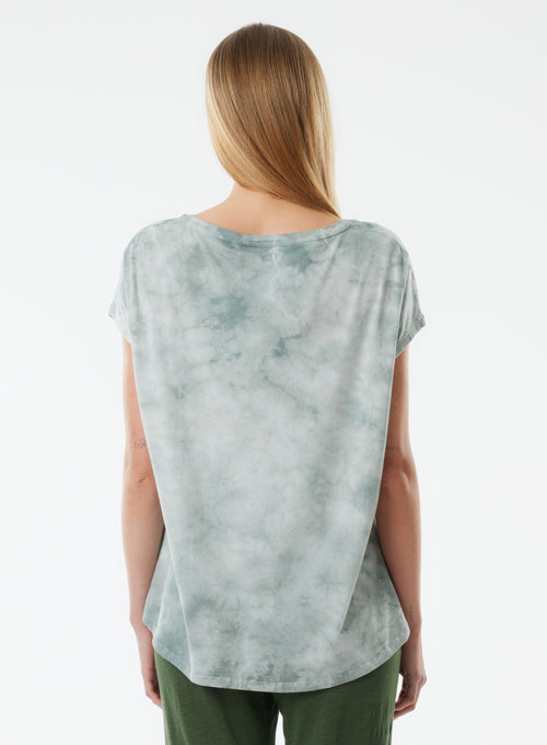 Tee shirt Bleu Manches Courtes Col V en Coton organique / Elasthanne - MAJESTIC FILATURES