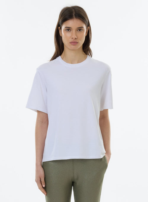 Tee shirt Blanc Col Rond Manches Courtes - MAJESTIC FILATURES