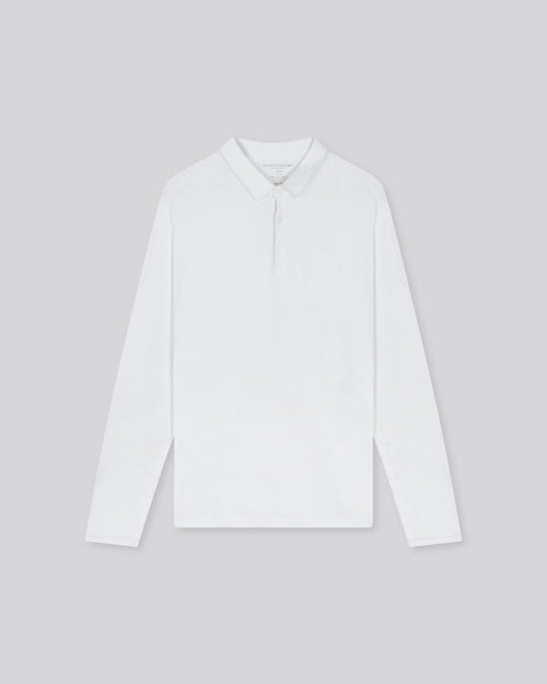 White Polo Shirt Long Sleeve Polo Shirt in Organic Cotton - MAJESTIC FILATURES