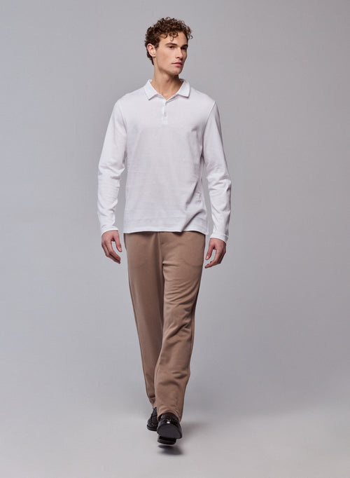 White Polo Shirt Long Sleeve Polo Shirt in Organic Cotton - MAJESTIC FILATURES