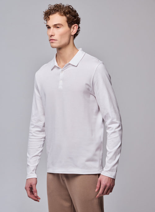 White Polo Shirt Long Sleeve Polo Shirt in Organic Cotton - MAJESTIC FILATURES