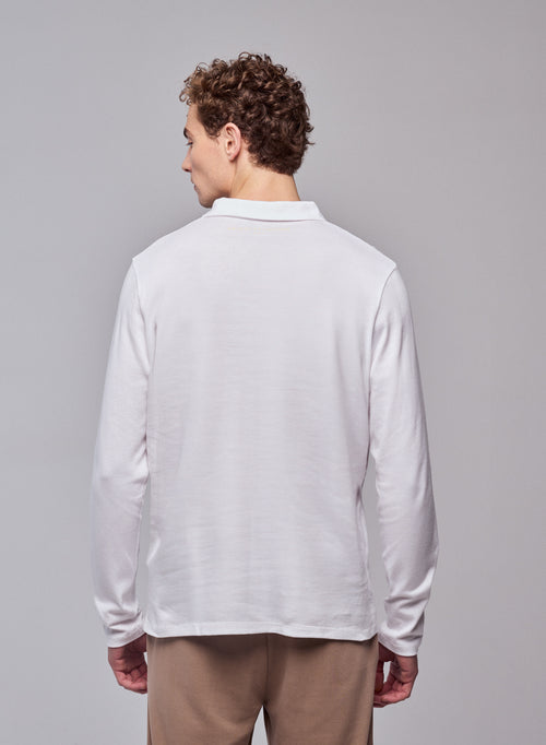 White Polo Shirt Long Sleeve Polo Shirt in Organic Cotton - MAJESTIC FILATURES