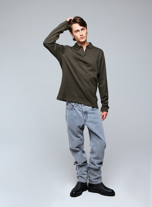 Grünes Poloshirt Langarm-Poloshirt aus Bio-Baumwolle - MAJESTIC FILATURES